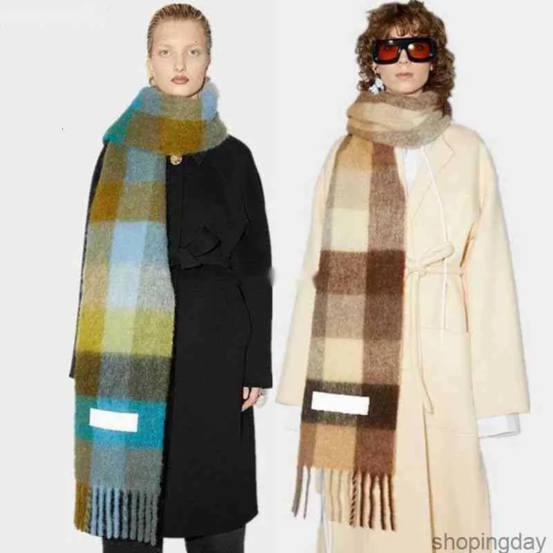 Scarves 2021 Acs Thickened Plaid Women's Shawl Warm Wrap Pashmina Blanket Cashmere Europe Autumn and Winter Scarf