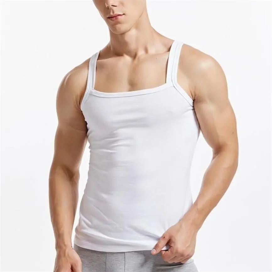 Män sommarväst hemkläder Solid Cotton Vest Tanks Square Neck Gym Sport ärmlös skjorta Invisible undertröja underkläder264t