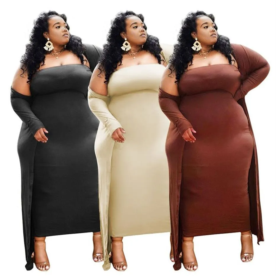 Plus size roupas femininas vestido sólido sers sexy vestido de festa de duas peças 2021 recém chegados vestido inteiro291h