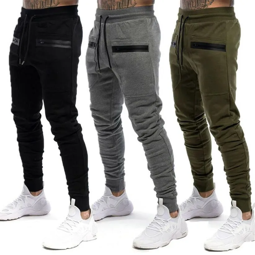 Novos homens ginásio calças de ajuste fino calças de suor agasalho corredores magros esportes bottoms calças compridas masculino casual plus size bolsos pant337w