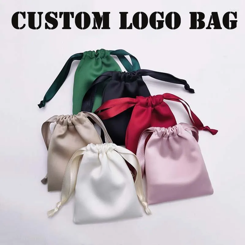 Envoltório de presente 10 pcs logotipo personalizado pacote de jóias de cetim pequenas bolsas para negócios brinco colar cosméticos gitfs sacos