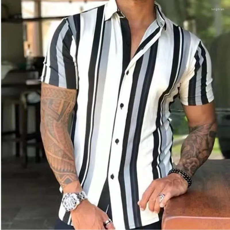 Chemises décontractées pour hommes Hommes hawaïens Été Floral Coréen Social Rétro Chemise Géométrique Imprimé Manches Courtes Bouton Top Lâche Vente Big Plus Taille