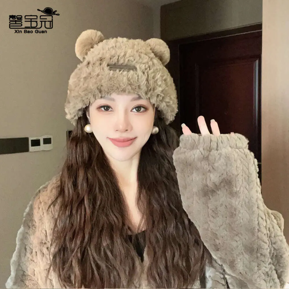 9710 Autumn and Winter Bears Women's Net Red Ear Protector Cap Korean Fashion Warm Knitted Woolen Hat