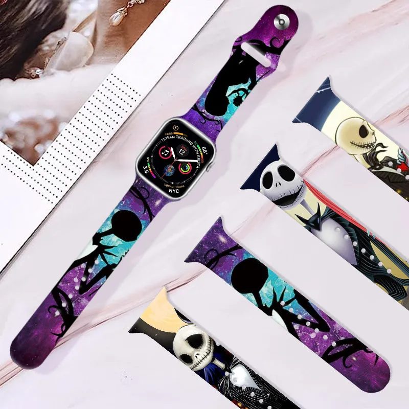 Halloween Printing Topic Topic Style Silicone Bracelet Smartlect For Apple Watch Ultra SE 7 8 9 5 6 Series Watchbands Accesories