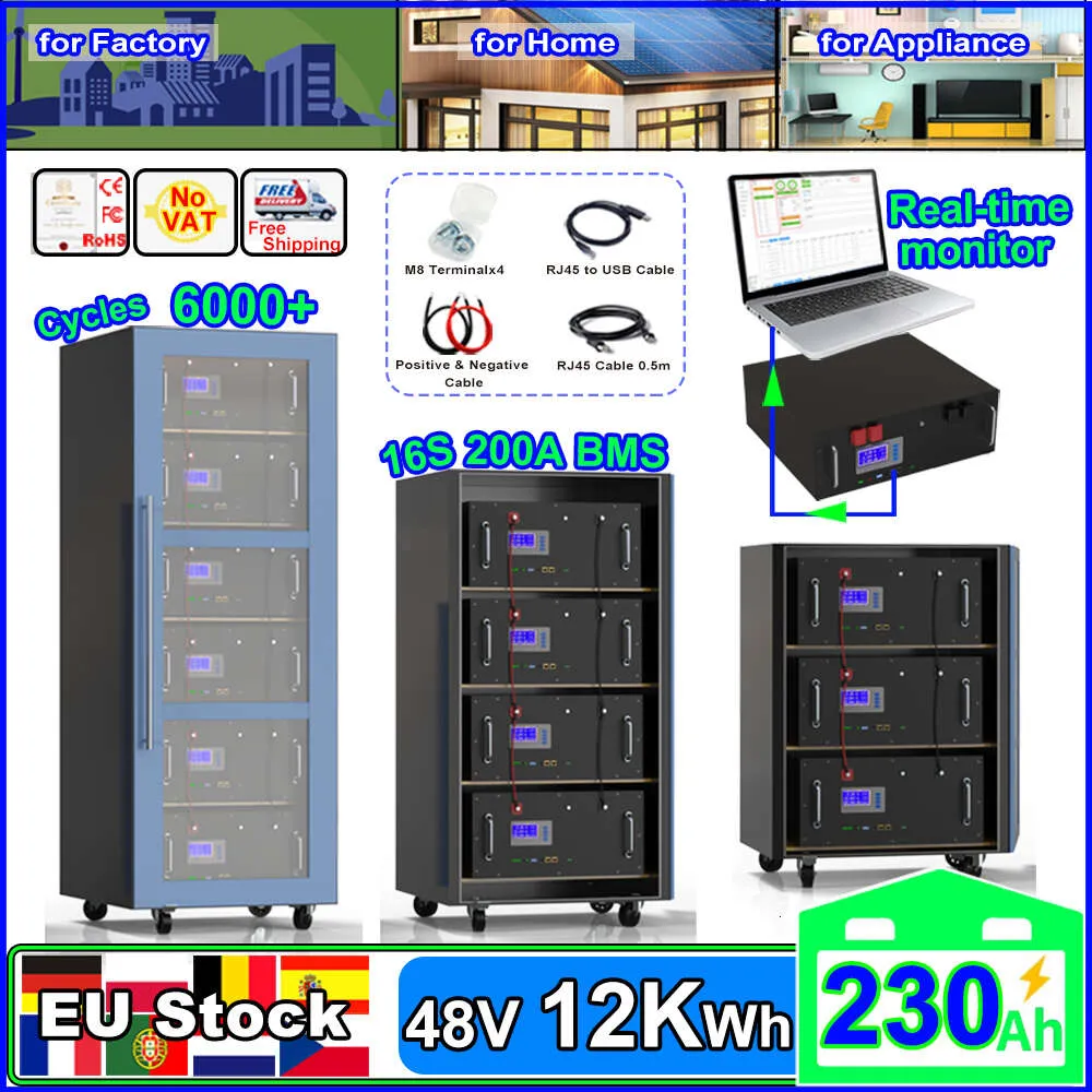 LiFePO4 Battery 48V 230Ah 200Ah 100Ah 51.2V 12kWh Energy Storage with ...