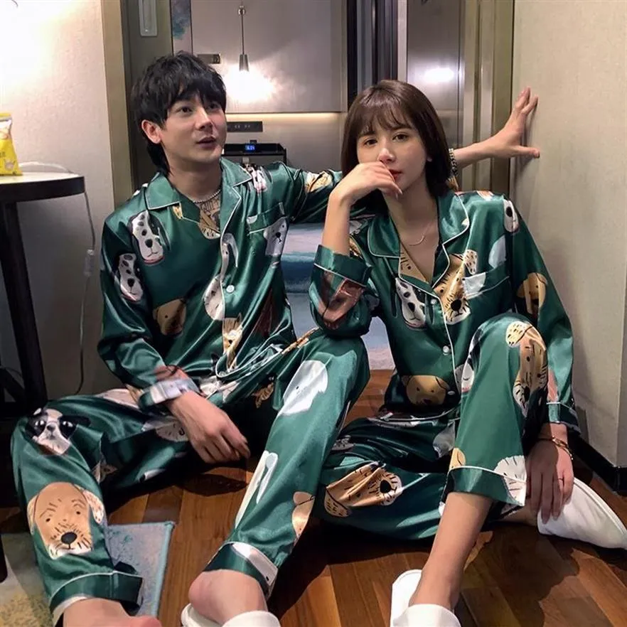 Cartoon Couple Pajama Set For Women And Men Soft Silk Farmers