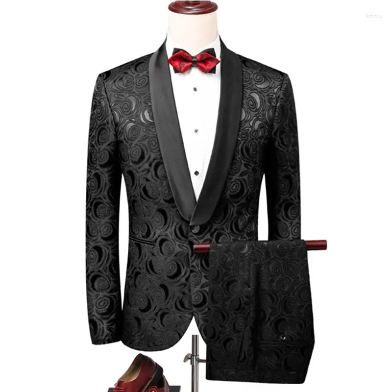 Mäns kostymer bröllopslaplar med smal bankett blazer byxor kappa / underbara utsökt stor storlek 2 bit set kostym jacka byxor m-5xl