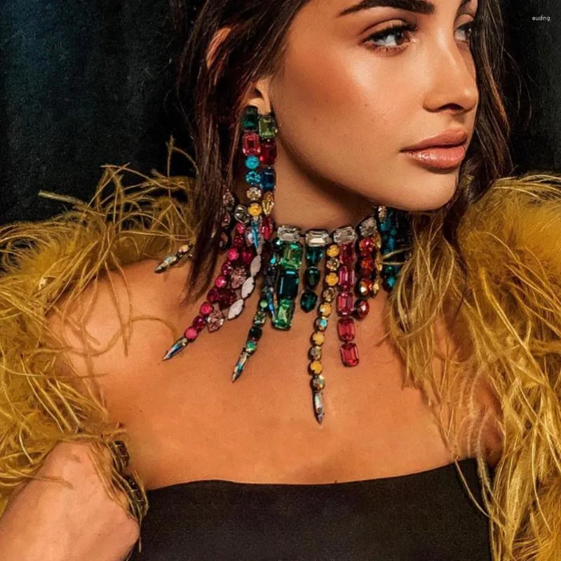 Chaînes Stonefans Collier de pompon coloré pour femmes Boho Déclaration Long Charms Strass Collier de luxe Y2K Achats gratuits