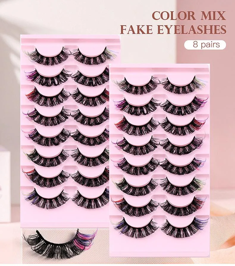 Handmade Reusable Color Fake Eyelashes Fluffy Wispy Thick Natural Colored Lashes Extensions Naturally Soft Delicate DHL