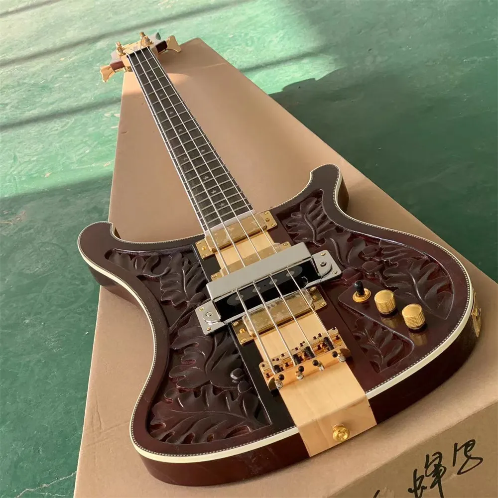 Ricke Back Bass Guitar: Matte Carved Mahogany Body, From