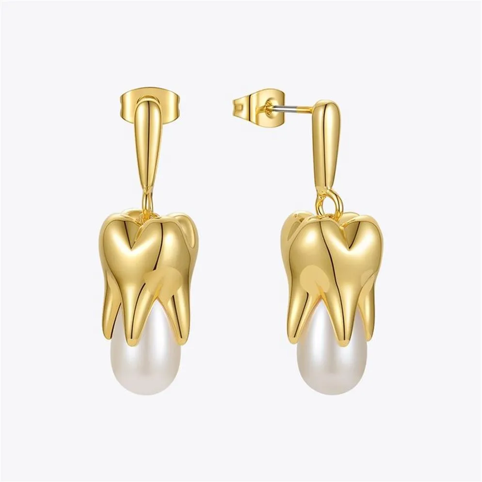 Enfashion Trendy Teeth Pearl Drop Earrings for Women Gold Color Earings Fashion Jewelry Weddientes E211285 2202143477