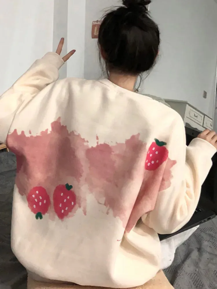 Kvinnors luvtröjor Sweatshirts Deeptown Korean Style Graphic Print Women Harajuku Sweet Overdimased Loose Casual Pullover Tops Kawaii kläder 231009