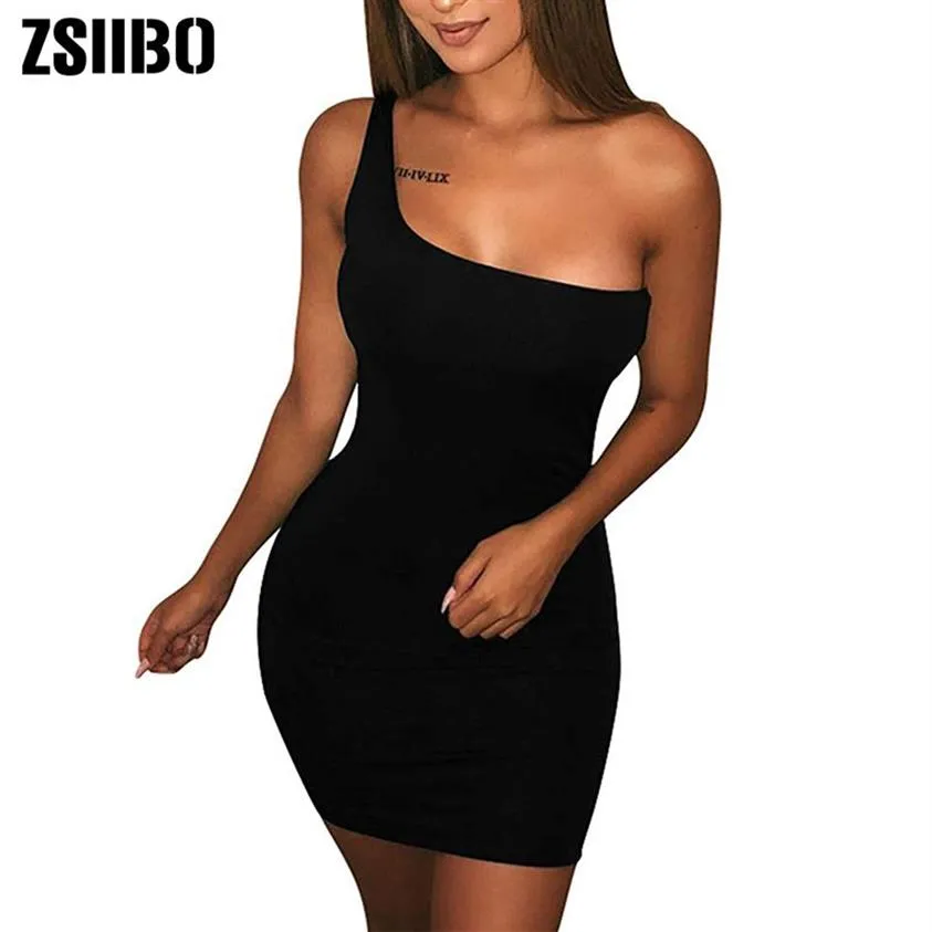 ZSIIBO feminino casual básico regata de um ombro bodycon manga comprida sem mangas mini vestido clube LYQ1502506