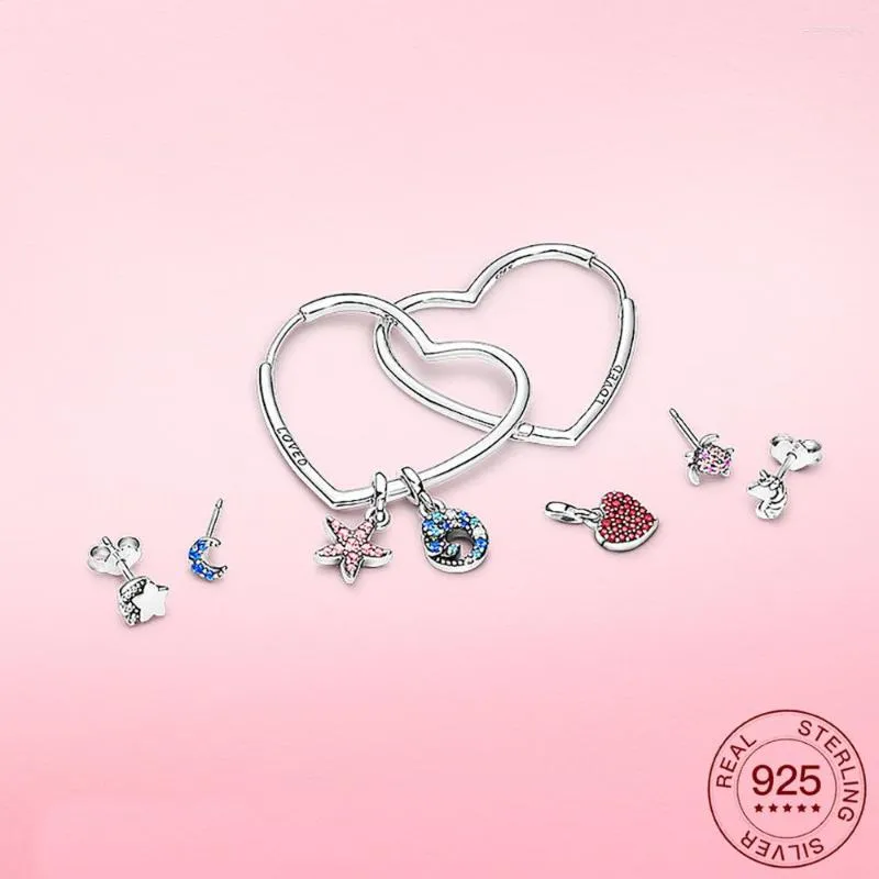 Hoopörhängen 2023 Sterling Silver Loved Heart Me For Women S925 örhänge With Charms Diy Jewelry Gift