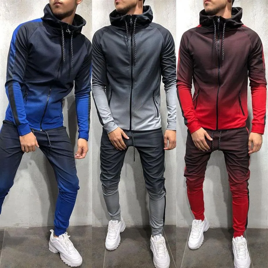 Ensemble de survêtement pour hommes, sweat à capuche zippé dégradé, haut, bas, jogging, jogging, sweat-shirt, coupe cintrée, nouveau style2470