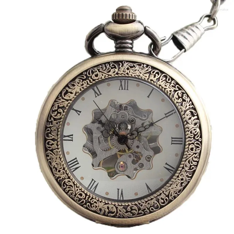 Pocket Watches 10pcs/lot Vintage Bronze Carving No Cover Mechanical Hand Wind Watch Roman Dial Flip Men Women Gift