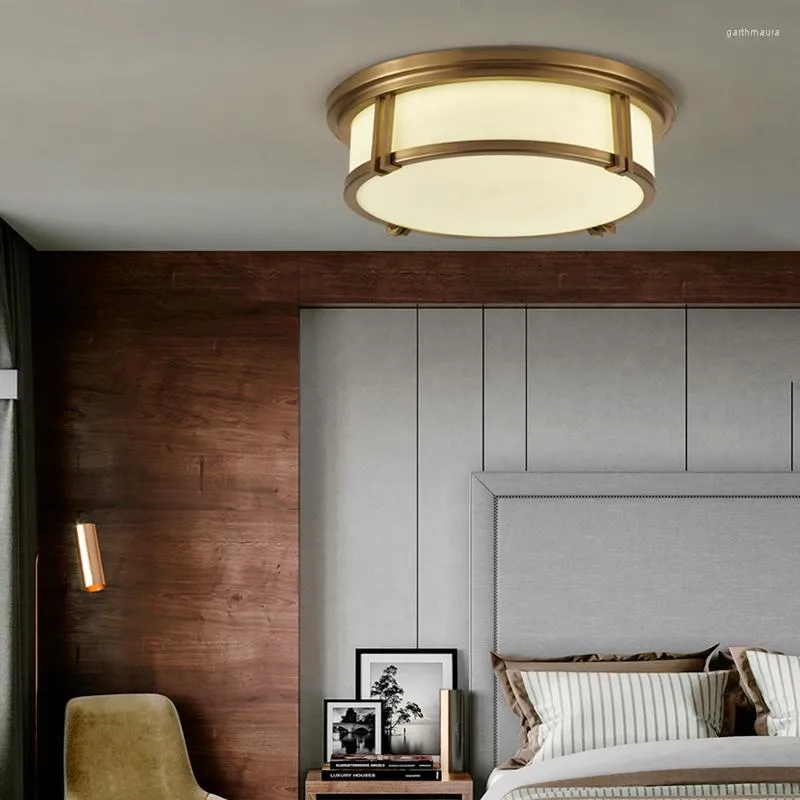 Taklampor Lys Luxury Post-Modern Copper Lamp Balkony Porch Creative Personality Warm Bedroom Study LED enkla lampor