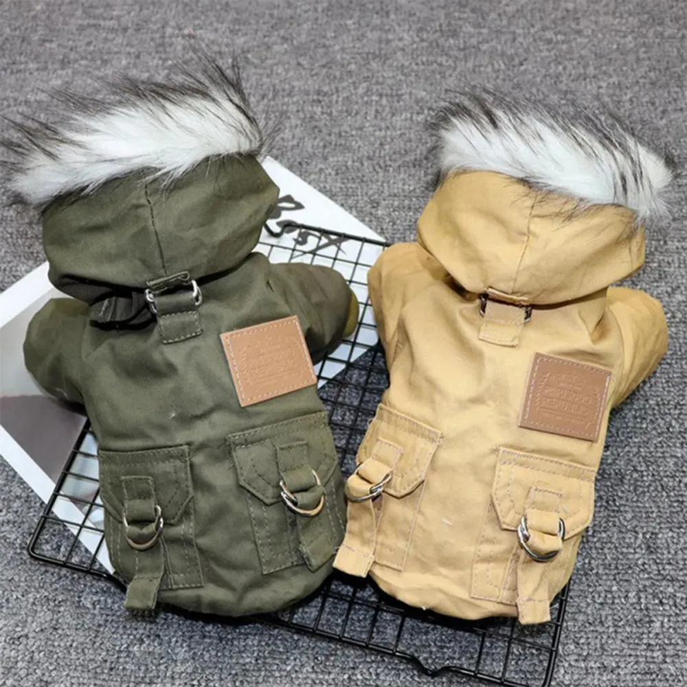 Hundkläder Winter Coat Hoodies With Hat Cold Weater Jacket för små medelstora hundar Vindtätt varmt fleece -fodrad Vest Pet 231009
