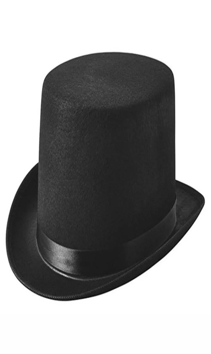 Black Steampunk Hat Wool And PU Fedoras Mad Hatter Top British Gentleman Men Magic Magician Caps
