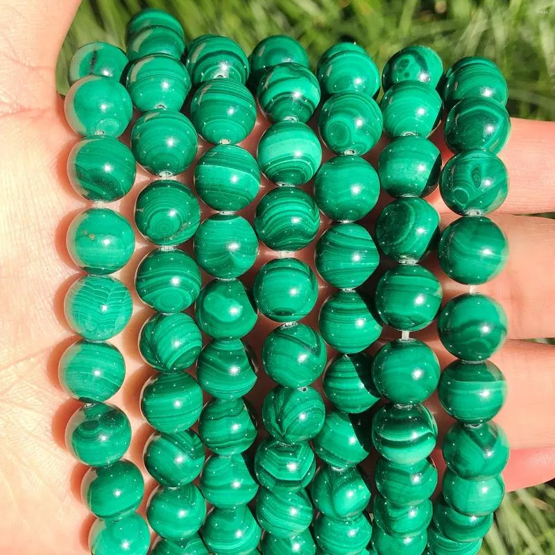 Loose Gemstones Natural Malachite Round Stone Beads Fit DIY Bracelet Necklace Needlework For Jewelry Making 6 8 10 12 Mm 7.5inch