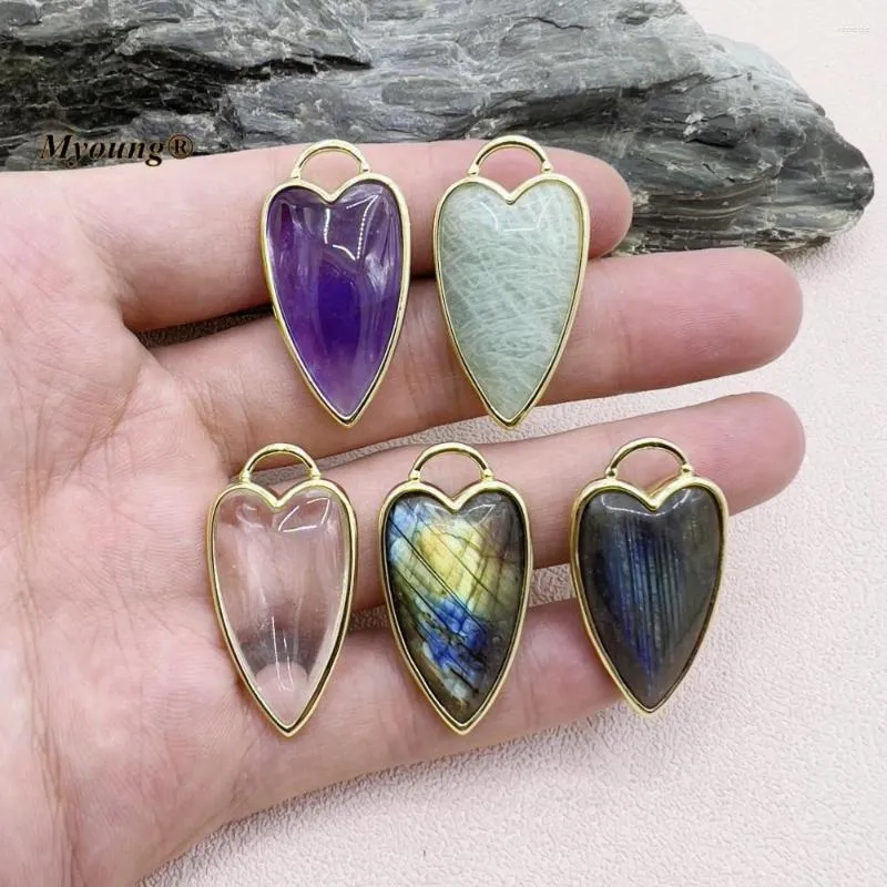 Colliers pendants Exquis Coeur Forme Natural Labradorite Moonstone Amazonites Améthystes Collier Love Collier My230733 Amethystes Crystal Quartz