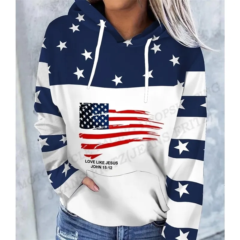 Kadın Hoodies Sweatshirts American Bayrak Hoodie Kadınlar Moda Büyük Boyutu Hoodies Kadın Terlemeler ABD Bayrak Kapüşonlu Terler Küleyler Kadın Giyim Hediyeleri 231007
