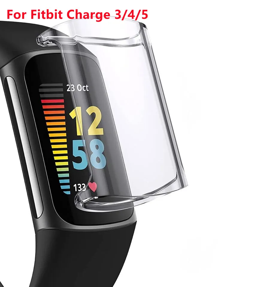 غطاء حالة السيليكون TPU واضح لـ Fitbit Charge 3 4 5 شاشة واقي الإطار المصد