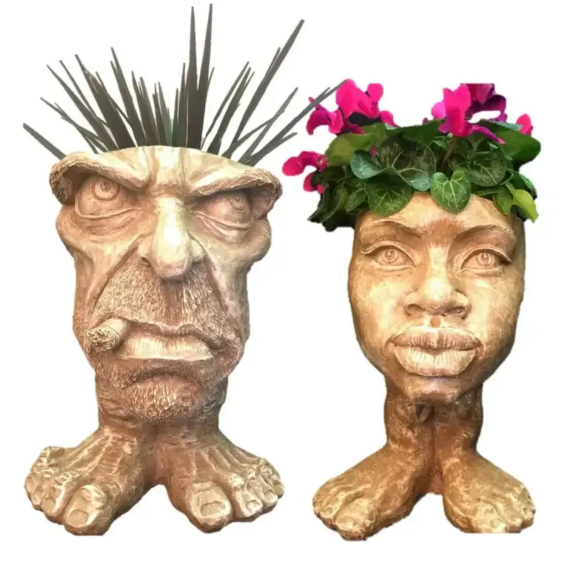 Objets décoratifs Figurines Oncle Tante Kayla le visage Statue humoristique Pot de fleurs 231009