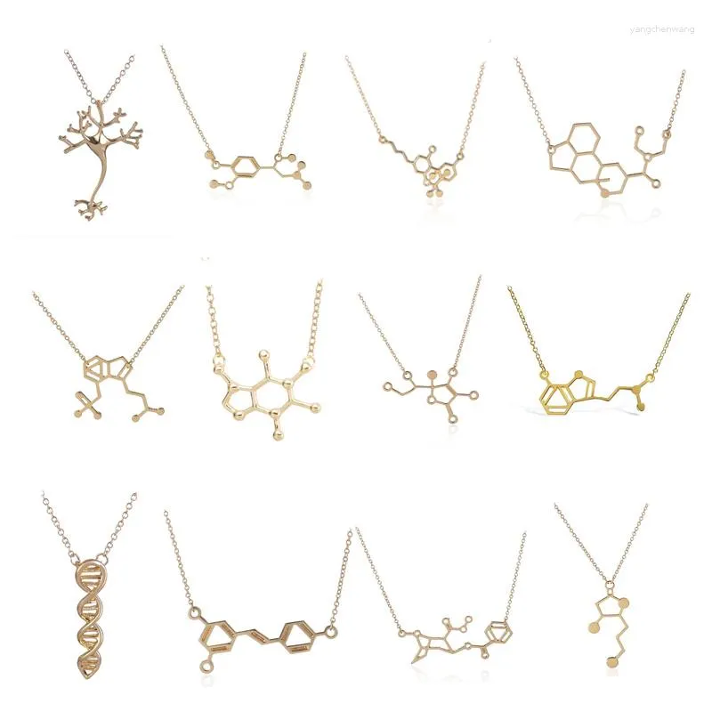 Chaînes en gros 10pc / lot 21designs Collection de molécules DMT DNA Chimie Structure Pendentif Femmes Hommes Science Charms Nekclace Bijoux