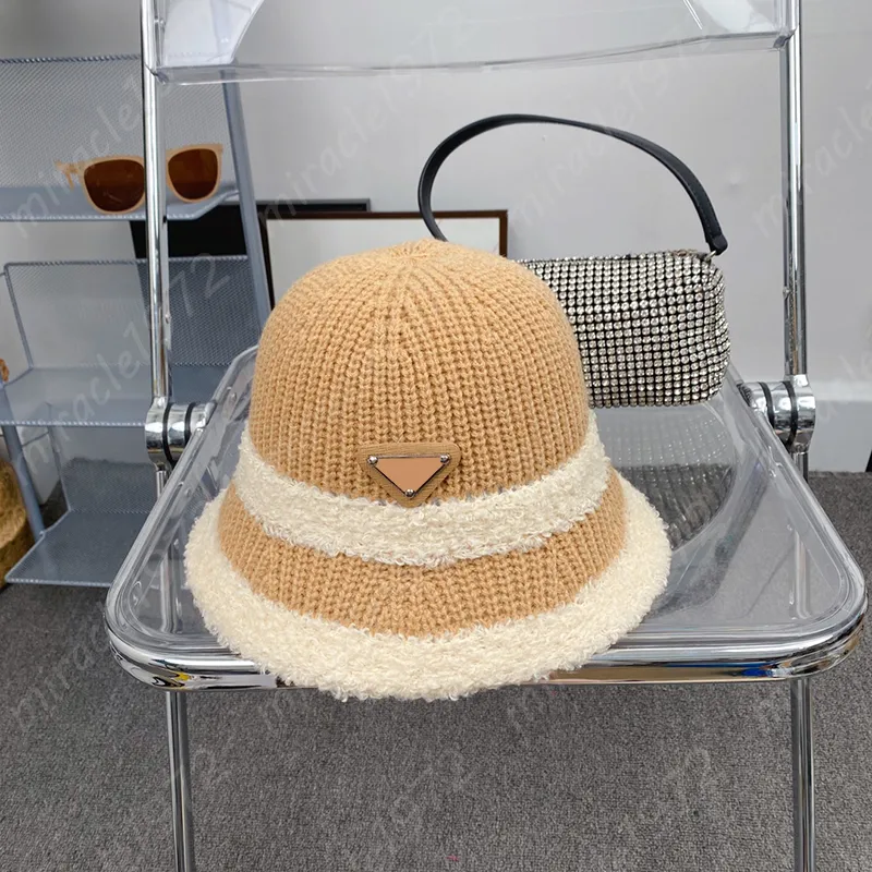 Chapeaux de seau en laine à fourrure pour femmes, bonnet tricoté d'hiver, chapeau de styliste à rayures P, casquettes de pêcheur pour dames, bonnet de voyage élégant -3