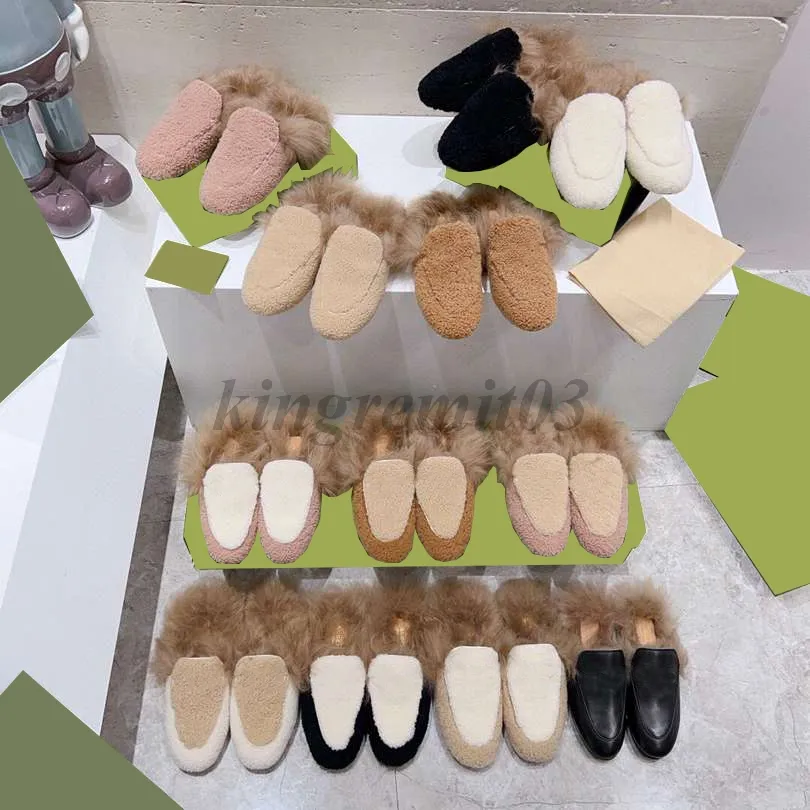 Designer Princetown Mules Women Slippers Fur Loafers Furry Wool Sandals Winter Warm Flats Metal Chain Lace Velvet Slides with box