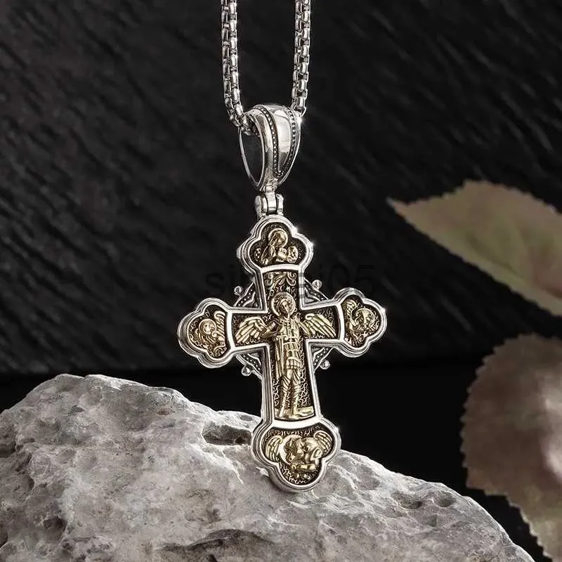 Pendant Necklaces Classic Angel Cross Pendant Catholic Saint Michael Guardian Necklace Religious Lucky Amulet Jewelry Gifts For Men Women x1009