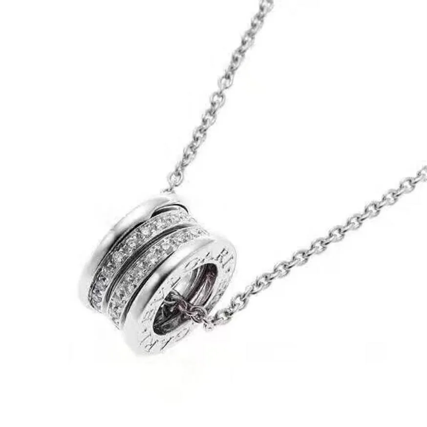Whole-B Zero1 S925 Sterling Silver Full Crystal Three Leaer Round Cylinder Pendant Necklace for Women Jewelry234C