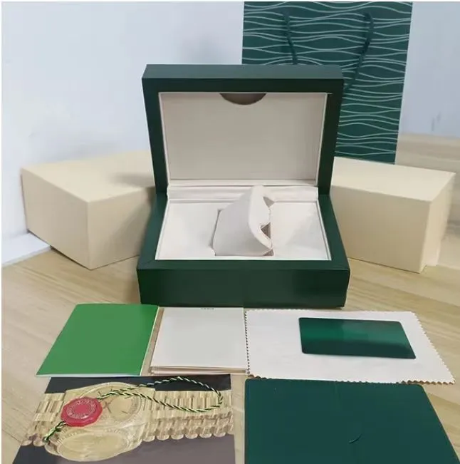 Boîte-cadeau Boîte de montre pour hommes de créateur Boîte de montre vert foncé avec étiquette de carte de brochure Luxe
