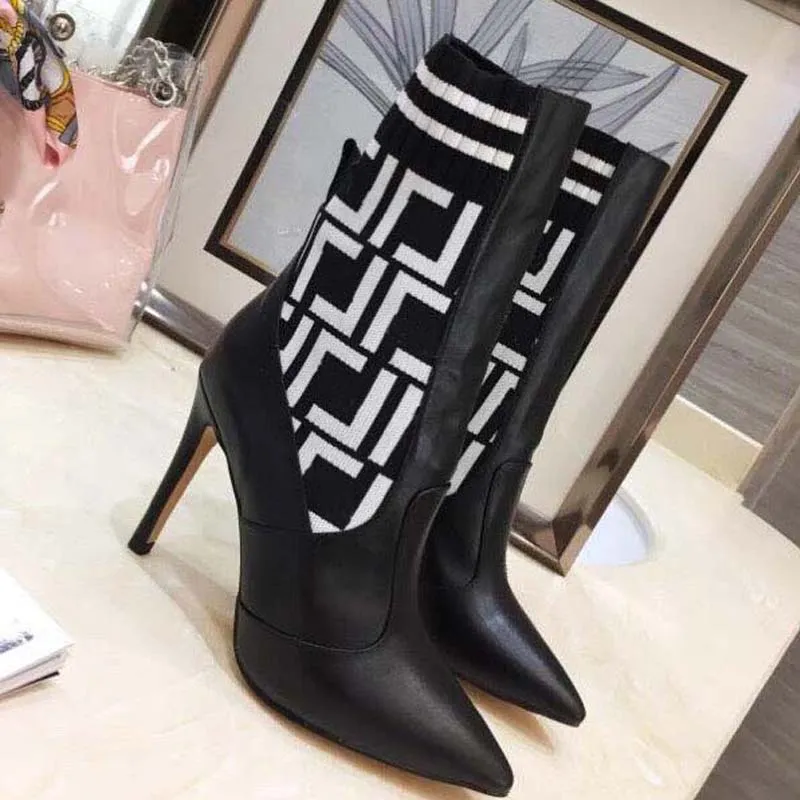 2023 Nya designerstövlar Martin High Heel Elevated Booties Elastic Fabric Boots Winter Women's Shoes Fashion Boots With Fine Craftsmanship Black Brown Red Grey