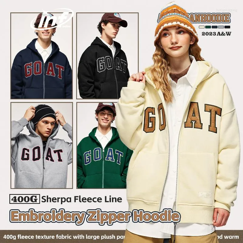 Casacos Masculinos INFLAÇÃO Inverno Grosso Lã Jaqueta Quente Unissex Carta Impressão Oversized Zip Up Com Capuz