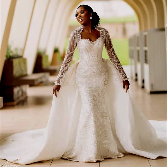 2023 OCT ARABIC ASO EBI Plus Biała syrena luksusowa suknia ślubna cekinowa koronkowa seksowna suknie ślubne sukienki ZJ406