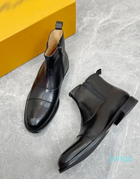 Hombre Martin botas cortas cuero de vaca Hebilla de cinturón Abeja clásica Tacones gruesos Diseñador de cuero Tacón alto Moda Bota de diamante Tamaño grande 39-45 -N065