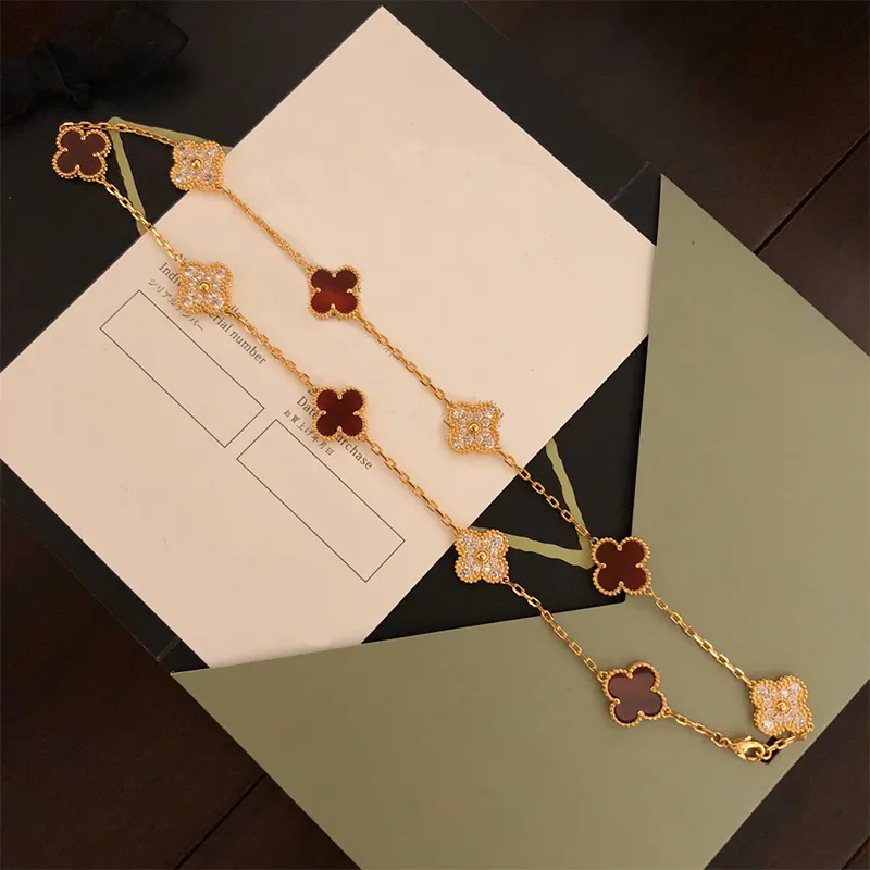 Van Cleef Luxury 10 Diamond Clover Necklace High Quality 18K Gold Designer Necklace with Box for Women s Fashion Jewelry