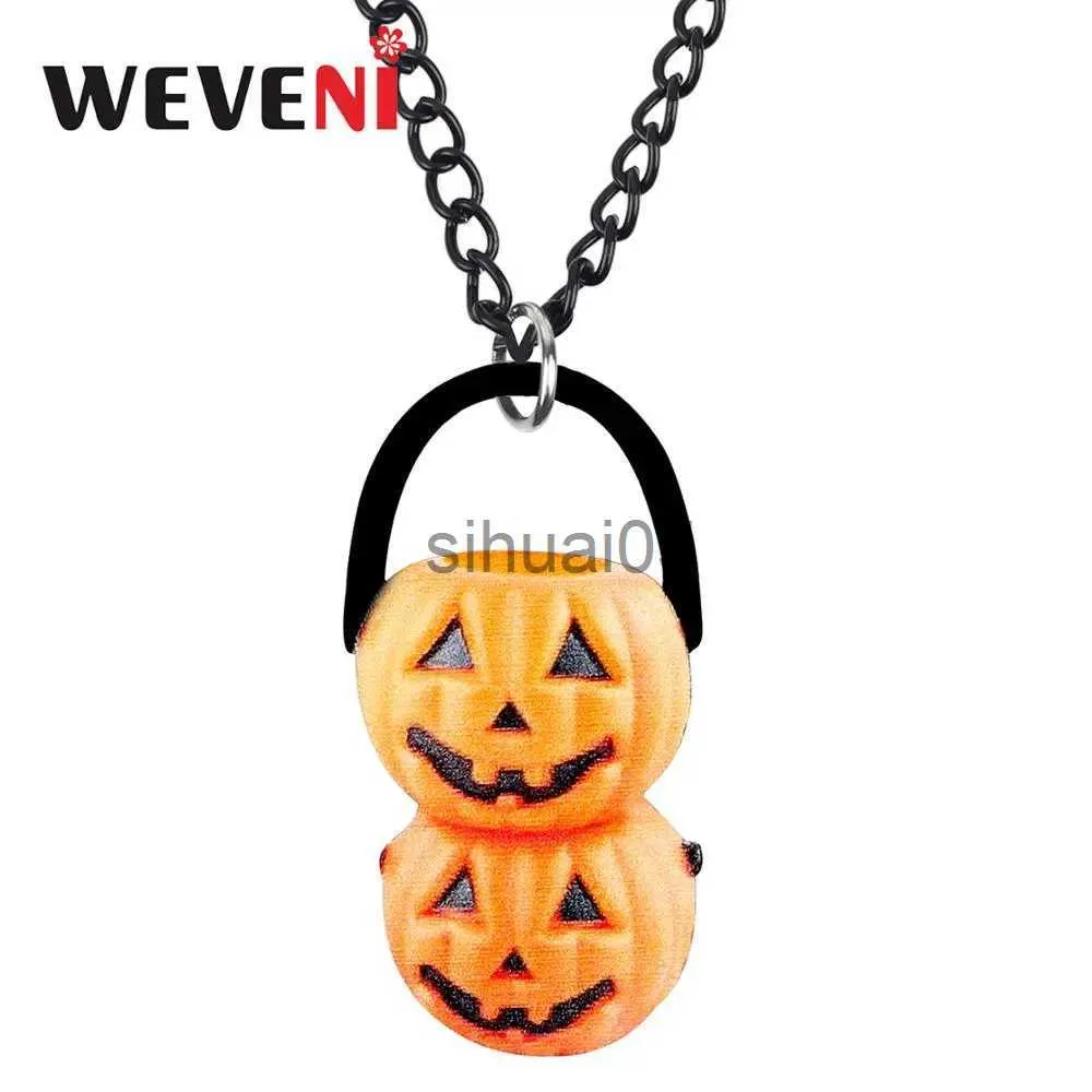 Pendant Necklaces WEVENI Acrylic Pumpkin Monster Necklace Pendant Chain Collar Halloween Fashion Jewelry For Women Girls Teens Party Gift Hot Sale x1009