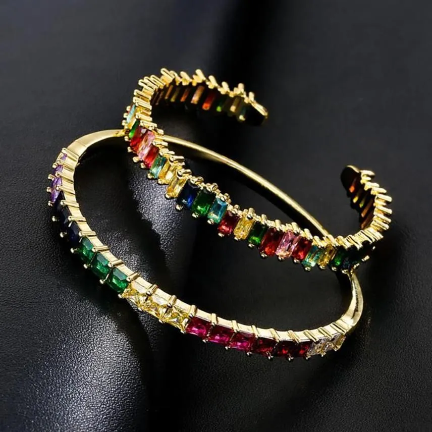 Bangle Gold Filled Baguette Cubic Zirconia Bracelet For Women Men Luxury Jewelry Rainbow Cz Gorgeous Trendy Girls Gift228u