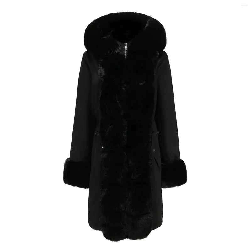 Casaco de pele feminino plus size casaco de inverno grosso outwear forrado de pelúcia com capuz casaco quente trincheira ascender