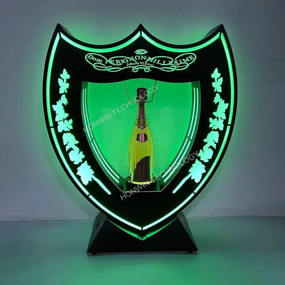 その他のイベントパーティーの供給ナイトクラブグリーンライトグローLED DOM PシールドシャンパンボトルプレゼンターTequila Glorifier Neon Bar Sign VIPサービス231009