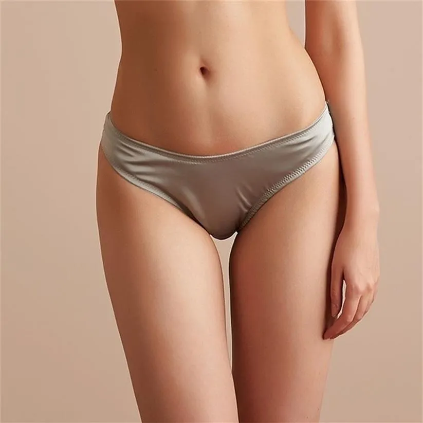 Sexy calcinha cueca cuecas mulheres de seda real cintura baixa rosa lj201225242r