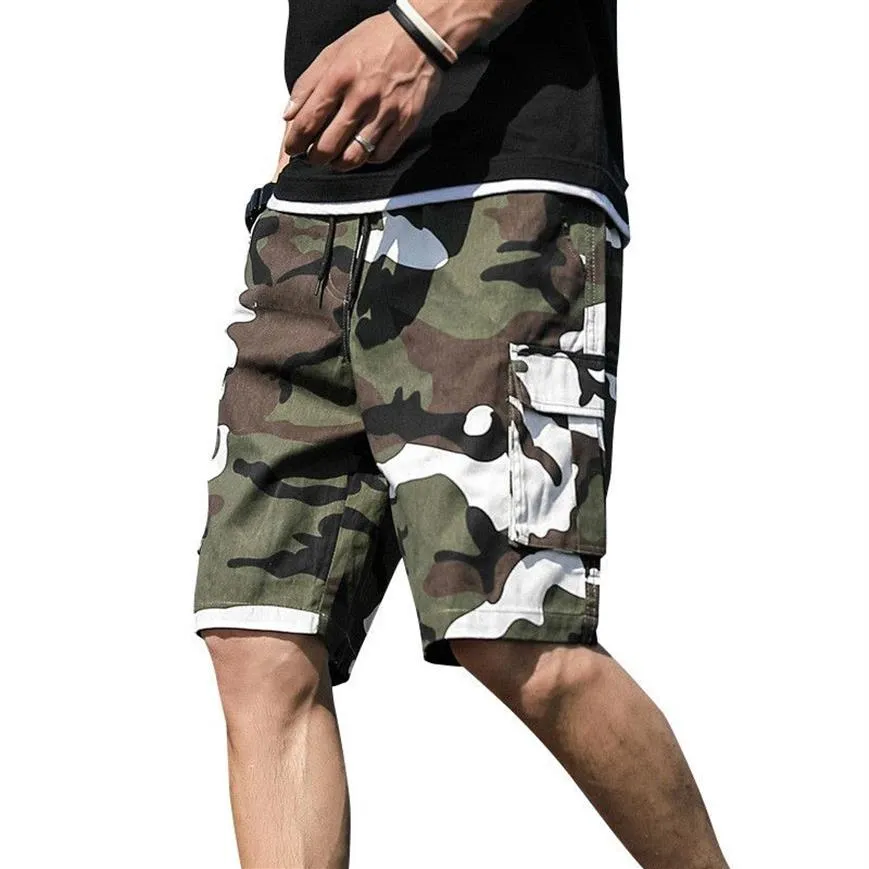 Zomer Heren Outdoor Camouflage Cargo Shorts Plus Size Pocket Katoen Casual Halve Broek Midden Taille Trekkoord Losse Shorts Bib Overal2514