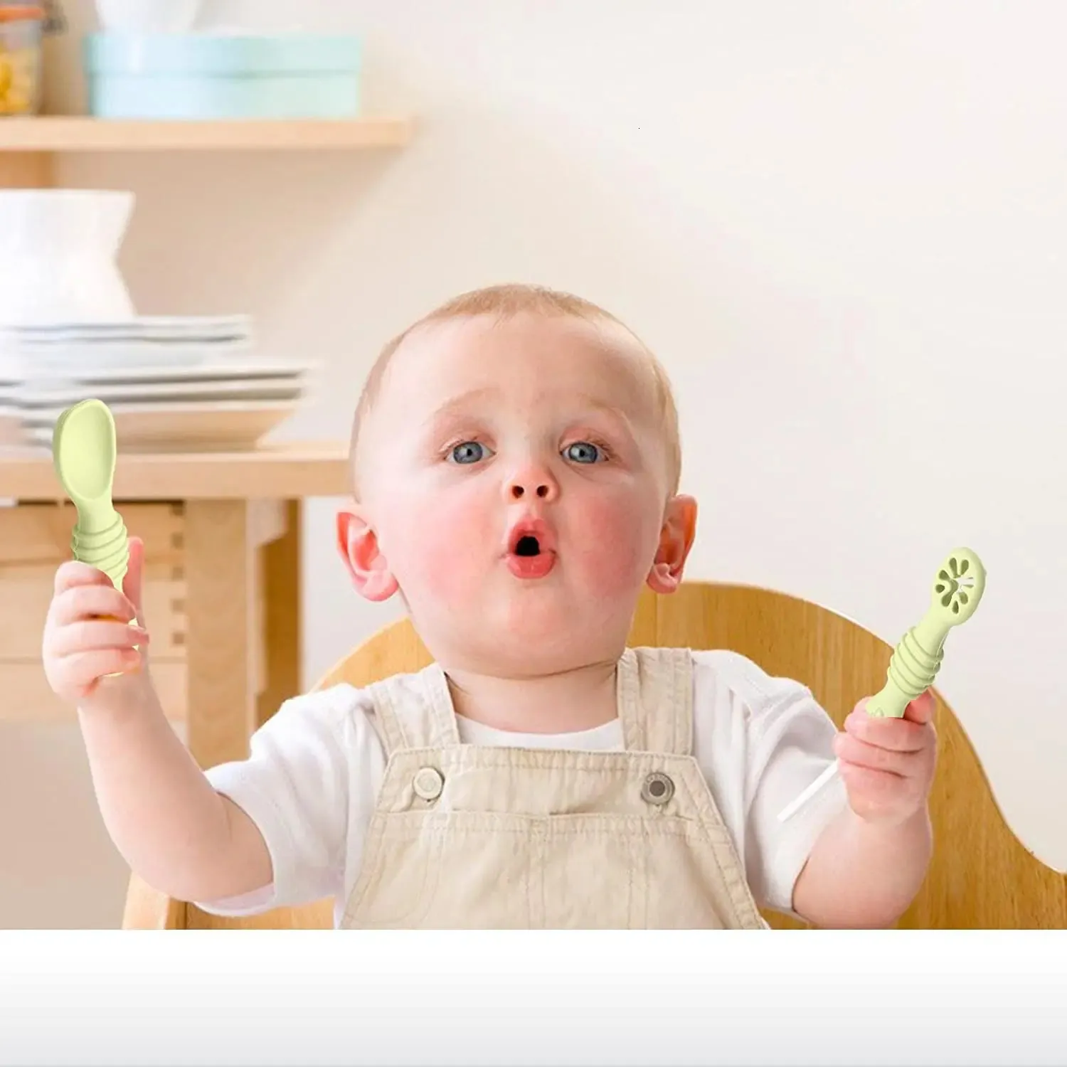 Cuchara de silicona para bebé, 2 cucharas para bebé, utensilio de