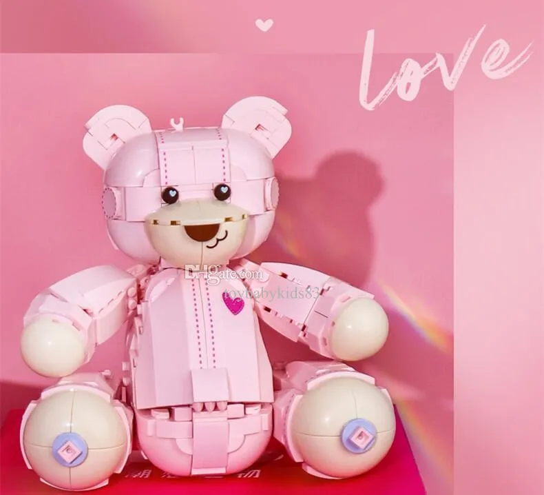 Кукла Love Teddy Bear Top Кирпичи Строительные блоки Love Teddy Кошелек Игрушки Маленький розовый медвежонок Мультфильм Аниме Модельный комплект Строительный блок Украшение игрушки Рождественский подарок Игрушки для взрослых