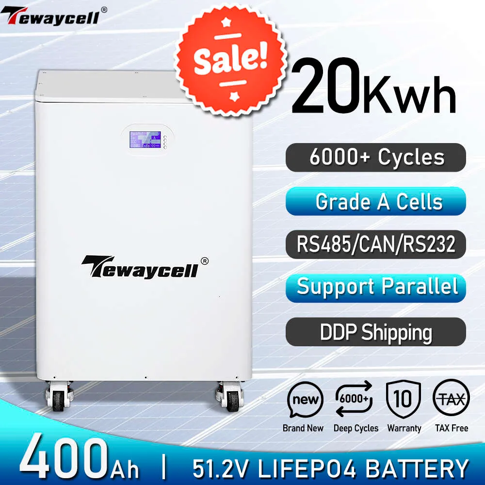 Tewaycell 400Ah 20KWh 48V Lifepo4 Bateria 51.2V Powerwall 6000 + Ciclos RS485 PODE 16S BMS Sistema Solar Móvel ESS SEM IMPOSTO