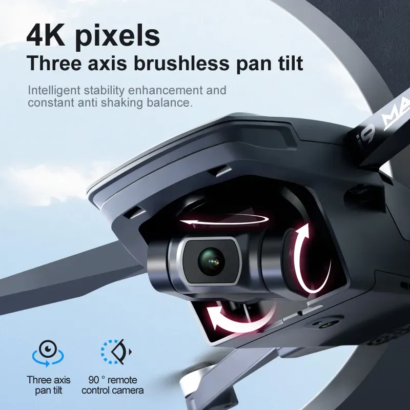 Drone I9 MAX À Cardan 3 Axes, Caméra HD 4K, GPS, Positionnement