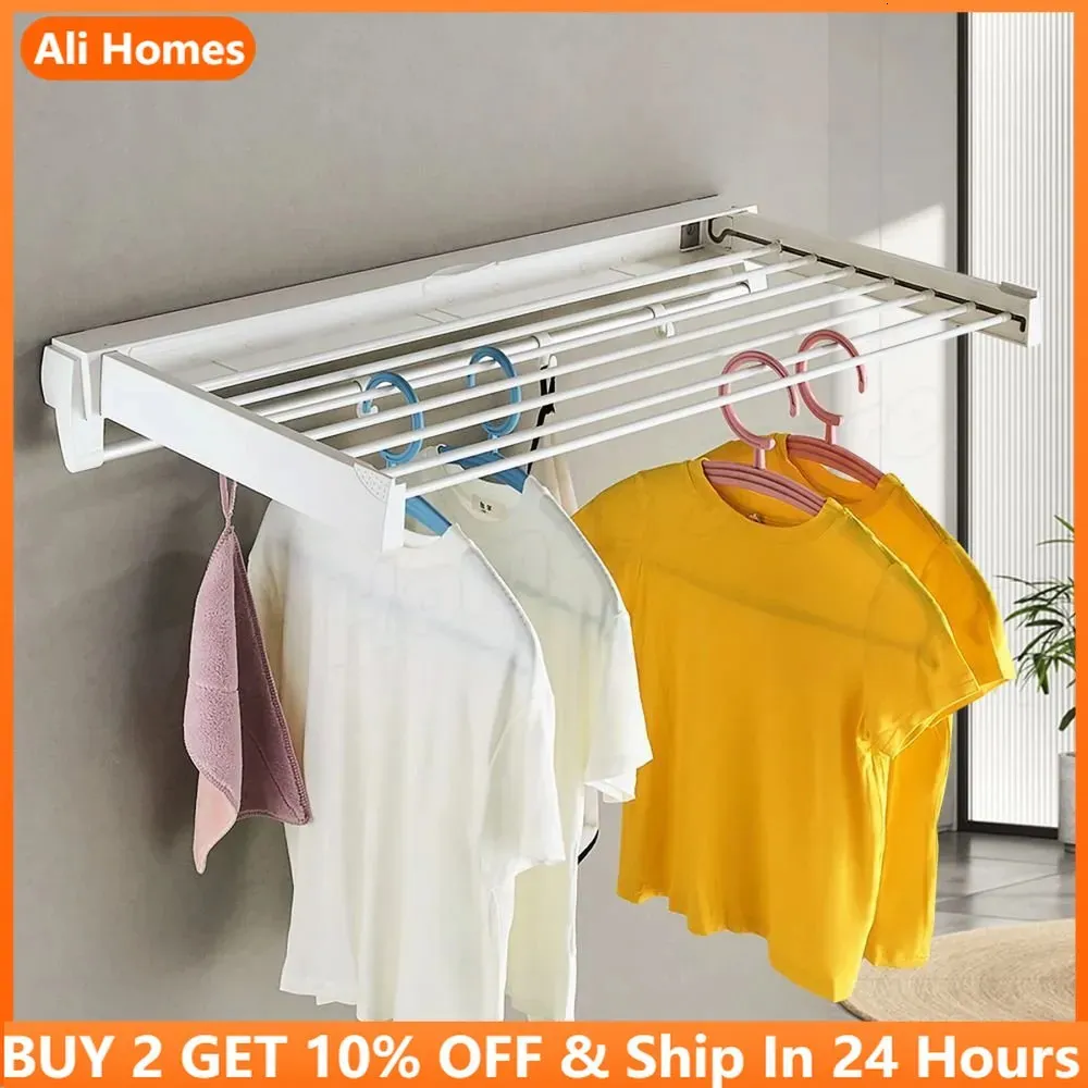 Hangers Racks Retractable Clothes Hanger Invisible Wall Mounted Hanger Drying Rack Clothes Rack Folding Wall Extendable Organization Hangers 231007